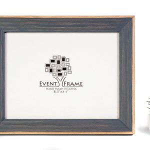 A classic grey photo frame made of solid birch hardwood, displayed with a white mat and a company logo in the center.