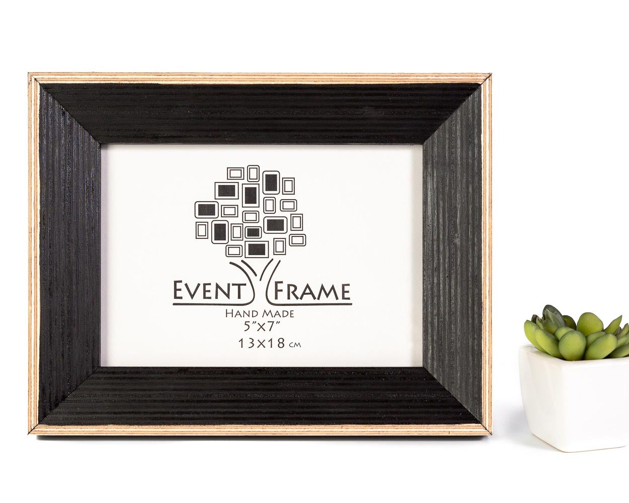 A black classic style solid birch hardwood picture frame with a white mat, displayed on a flat surface with a plant to the side. Black Photo Frame, Wooden Picture Frame, Rustic frames CHOOSE SIZES 4x4, 4x6, 5x7, 5.5x8.5, 6x8, 7x9, 8.5X11 8x8, 8x10, 10x10, 8x12, 11X14