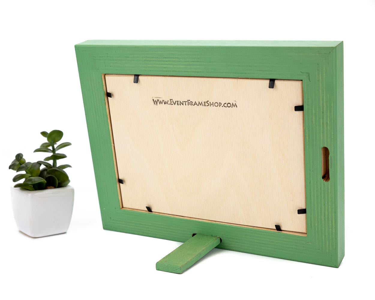 Green rustic birch frame handcrafted for standout art displays. Adds a vibrant, creative touch to any space with eco-friendly charm.