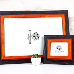 Custom Wood Picture Frame, Black + Orange Colors, Rustic Photo Frame, SIZES 5x7, 8x10, A4, 9x11, A5, A3, 4x6, 20x30, 7x9, 16x20, 18x24, 8x12