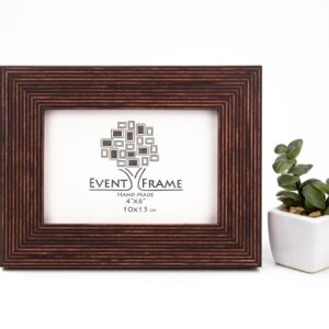 A brown solid birch hardwood picture frame with a stripy design, displayed alongside a small potted plant. Brown Picture Frame, Wooden Handmade Frame, Wall Decor Photo Frame A5 A4 A3 4x4 4x6 5x5 5x7 6x6 6x8 7x7 7x9 8x8 8x10 8x12 8.5x11 11x14 20x30