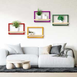Modern home decor wooden quality framed shelves in custom colors and sizes in cozy simple interior.