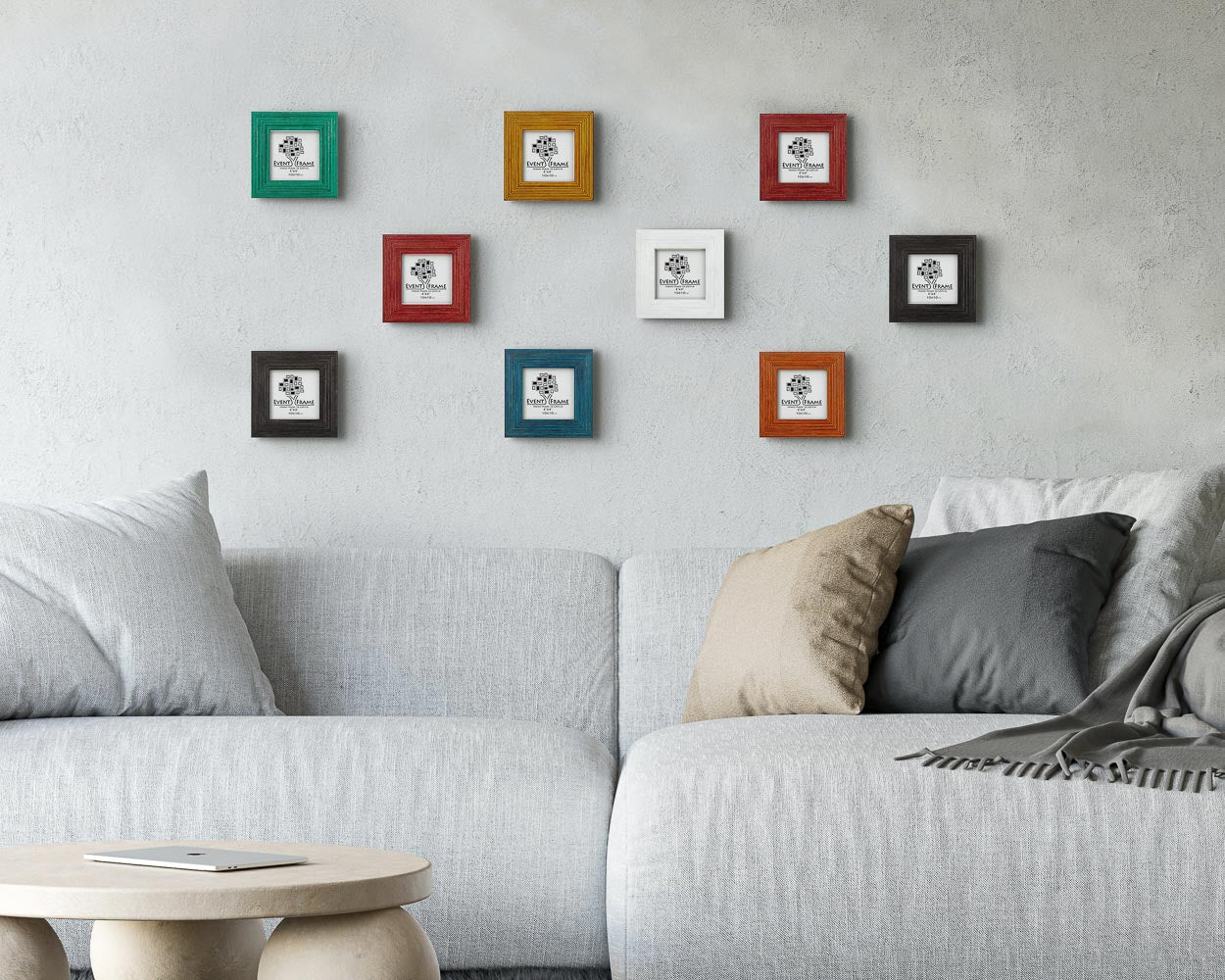 Set of quare colorful handcrafted wooden picture fram collage in custom colors and sizes.